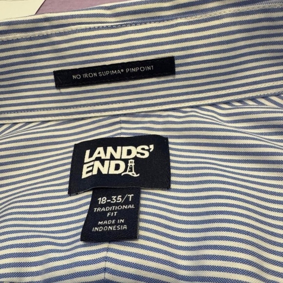 LANDS END Solid No Iron Supima Buttondown Collar Dress Shirt - Picture 6 of 7